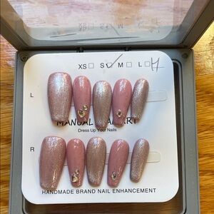 Pink and Silver Glitter Nail Set